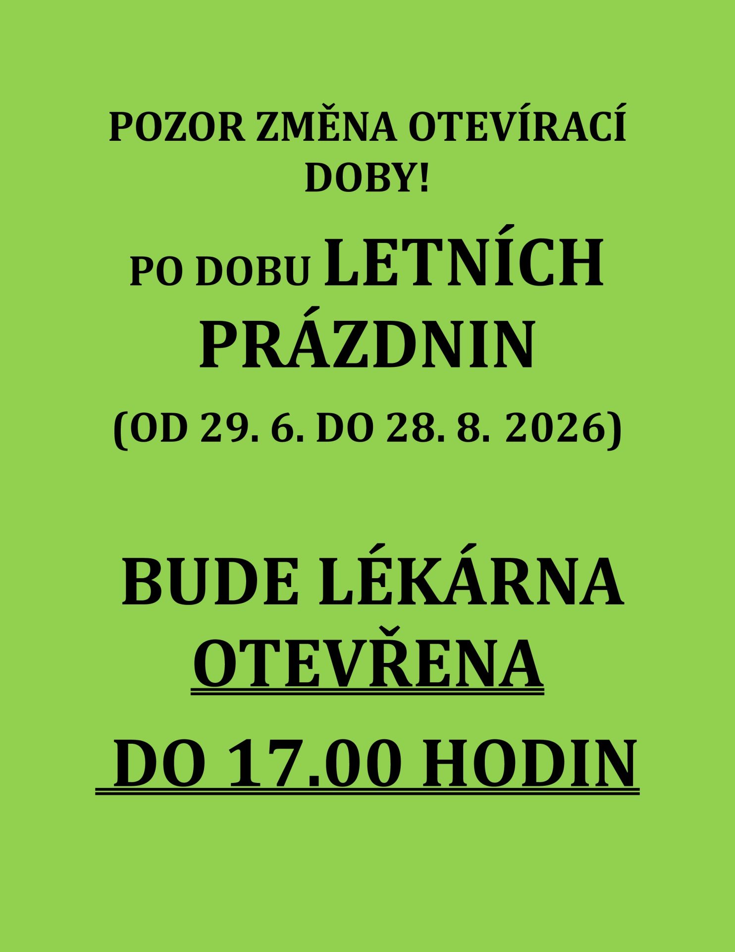 Letní otevírací doba
